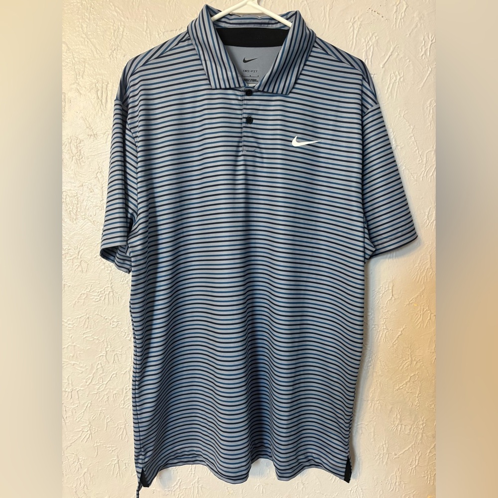 ⛳️ Nike Dri-Fit Men’s Blue Stripped Golf Polo - L 🏌️‍♂️